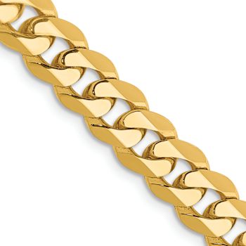 14k Yellow Gold Polished Solid 7.25mm Flat Beveled Curb Link 30 Inch Chain