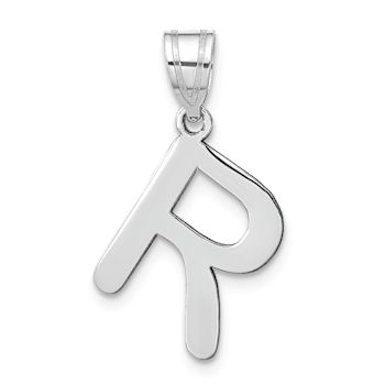 Rhodium Over 14k White Gold Polished Bubble Letter R Initial Pendant