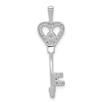 Rhodium Over 14K White Gold 1/10ct. Diamond Heart Key Pendant