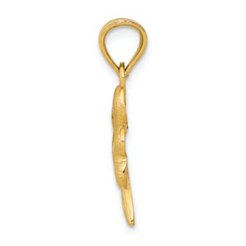 14k Yellow Gold Diamond-Cut and Brushed Shamrock Pendant