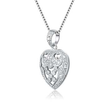 CZ Intricate Heart Pendant Necklace In Sterling Silver
