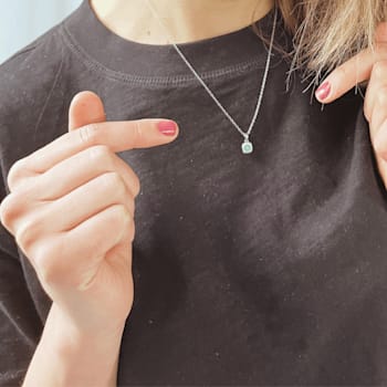 Emerald and Moissanite Sterling Silver Halo Style Pendant With Chain