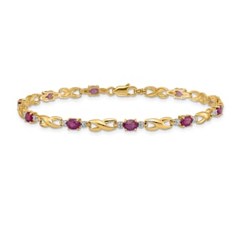 14k Yellow Gold and Rhodium Over 14k Yellow Gold Diamond and Oval Ruby Bracelet
