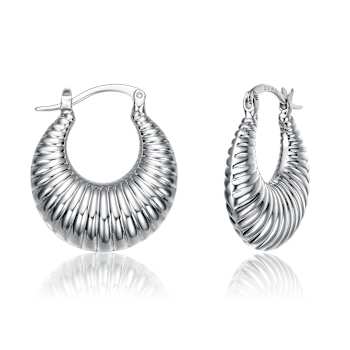 Seashell Saddleback Hoop Earrings In Rhodium Over Brass