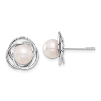 Rhodium Over 14K White Gold 6-7mm Round White Akoya Cultured Pearl Post Earrings