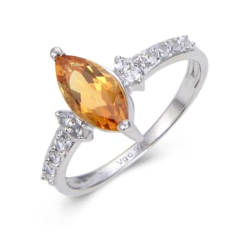 Marquise Citrine with White Topaz Accents Sterling Silver Ring, 1.24ctw
