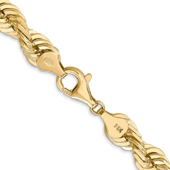 14k Yellow Gold 7mm Solid Diamond-Cut Rope 26 Inch Chain