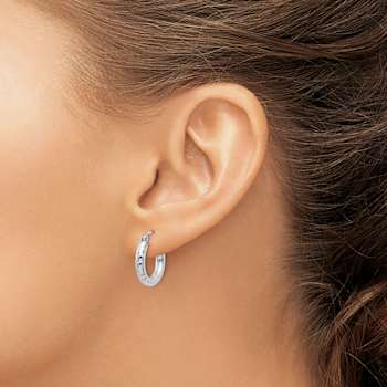 Rhodium Over Sterling Silver 3.00mm Diamond-cut Hoop Earrings