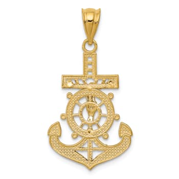 14K Yellow Gold with White Rhodium Diamond-cut Mariners Cross Pendant