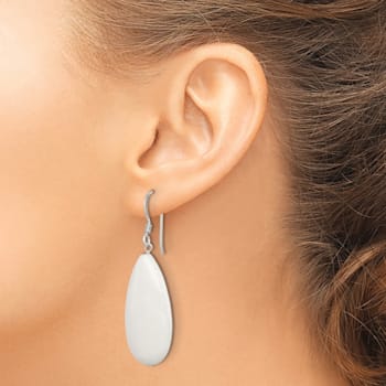 Sterling Silver Polished White Jadeite Teardrop Dangle Earrings