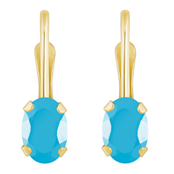 6x4mm Oval Turquoise 10k Yellow Gold Drop Earrings