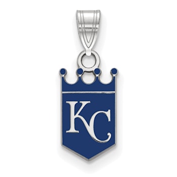 Rhodium Over Sterling Silver MLB LogoArt Kansas City Royals Enamel Pendant