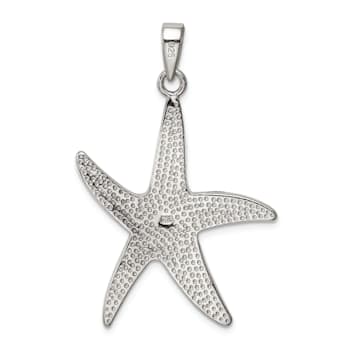 Rhodium Over Sterling Silver Blue Inlay Lab Created Opal Starfish Pendant