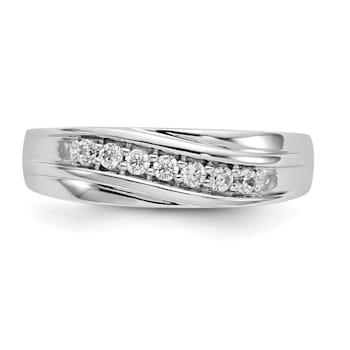 Rhodium Over 14K White Gold Lab Grown Diamond Men's Band