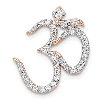 14k Rose Gold and Rhodium Over 14k Rose Gold Diamond Om Chain Slide Pendant