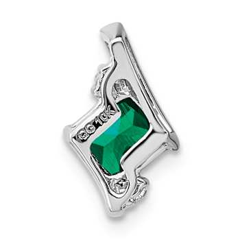 Rhodium Over 10k White Gold 0.48 ctw Cushion Lab Created Emerald and
Diamond Chain Slide Pendant