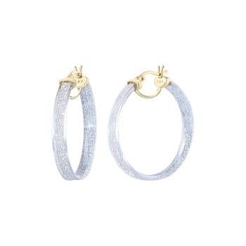 14K Yellow Gold Over Sterling Silver With Silver Color Glitter Clear
Acrylic Hoops