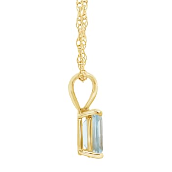 8x6mm Emerald Cut Aquamarine 14k Yellow Gold Pendant With Chain