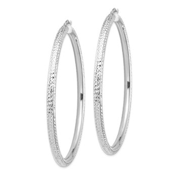 Rhodium Over 14k White Gold 2 7/8" Diamond-cut Tube Hoop Earrings