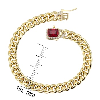 Red Color Cubic Zirconia, 14k Gold Plated over Sterling Silver Curb
Chain Bracelet