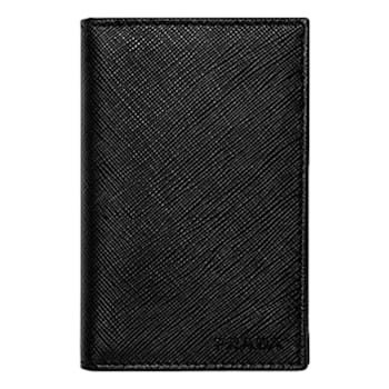 Prada Mens Saffiano Leather Vertical Card Black Holder
