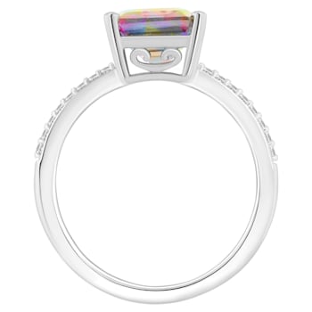 10x8mm Emerald Cut Mystic Topaz and 1/10 ctw Diamond Rhodium Over
Sterling Silver Ring