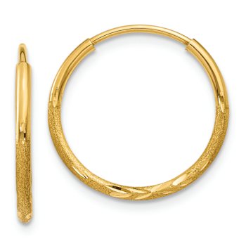 14k Yellow Gold 9/16" Diamond-Cut Endless Hoop Earrings