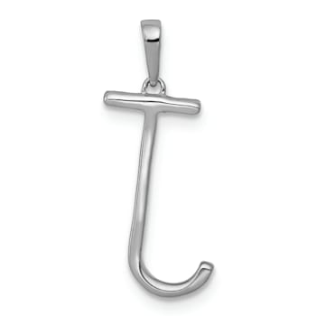 Rhodium Over 14K White Gold Diamond Letter J Initial Pendant