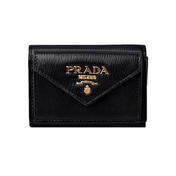 Prada Womens Vitello Move Black Leather Compact Envelope Trifold Wallet
