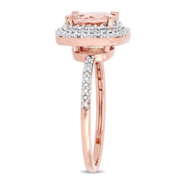1.62ct Morganite And 0.10ctw Diamond 14k Rose Gold Double Halo Ring