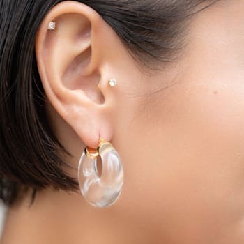14K Yellow Gold Over Sterling Silver Clear Chunky Graduated Acrylic Hoops