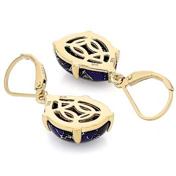Purple Turquoise Pear Dangle Earrings In 18K Gold Over Sterling Silver 16x12mm