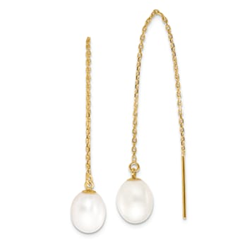 14K Yellow Gold 7-8mm White Rice Freshwater Cultured Pearl Cable Chain
Threader Earrings