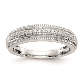 Rhodium Over 14K White Gold Diamond Trio Men's Wedding Band 0.10ctw