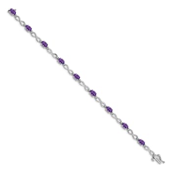 Rhodium Over 14k White Gold Amethyst and Diamond Infinity Bracelet