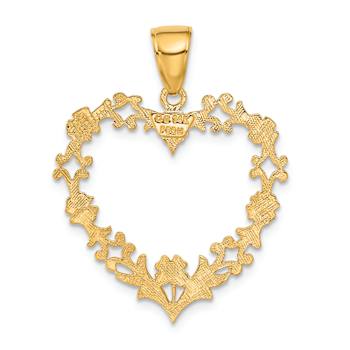 14k Yellow Gold Polished and Textured Floral Border Heart Pendant
