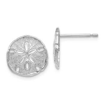 Rhodium Over 14K White Gold Textured Sand Dollar Stud Earrings