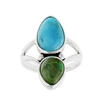 Blue And Green Turquoise Two-Stone Ring In Sterling Silver