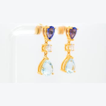 1.43ctw Pear Tanzanite and Aquamarine Rhodium Over Sterling Silver Earrings