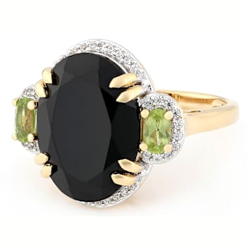 Black Spinel, Peridot And White Zircon Ring In 18K Gold Over Sterling
Silver 10.09ctw