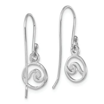 Rhodium Over Sterling Silver Polished Wave Dangle Earrings