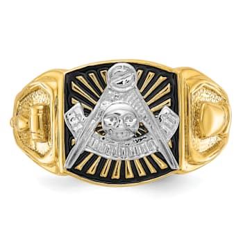 10K Two-Tone Yellow and White Gold Men's Textured and Black Enamel Past
Master Masonic Ring