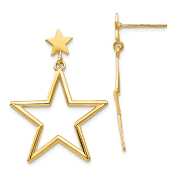 14k Yellow Gold Star Dangle Earrings