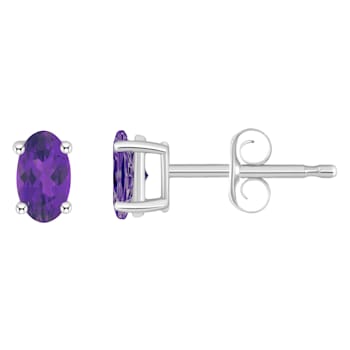 5x3mm Oval Amethyst 14k White Gold Stud Earrings