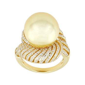 Golden South Sea Simulant Pearl Cocktail Ring In 18K Gold Over Sterling Silver