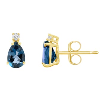 6x4mm Pear Shape London Blue Topaz with Diamond Accents 14k Yellow Gold
Stud Earrings