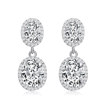 CZ Halo Drop Earrings In Sterling Silver