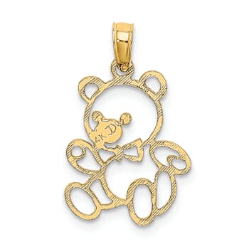 14k Yellow Gold Textured Children's Cut-out Teddy Bear Charm
