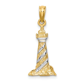 14k Two-tone Gold 3D and Textured Lighthouse Charm
