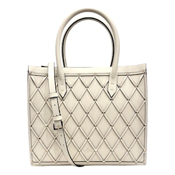 Valentino Garavani Beehive Lattice Ivory Studded Leather Crossbody Tote Bag